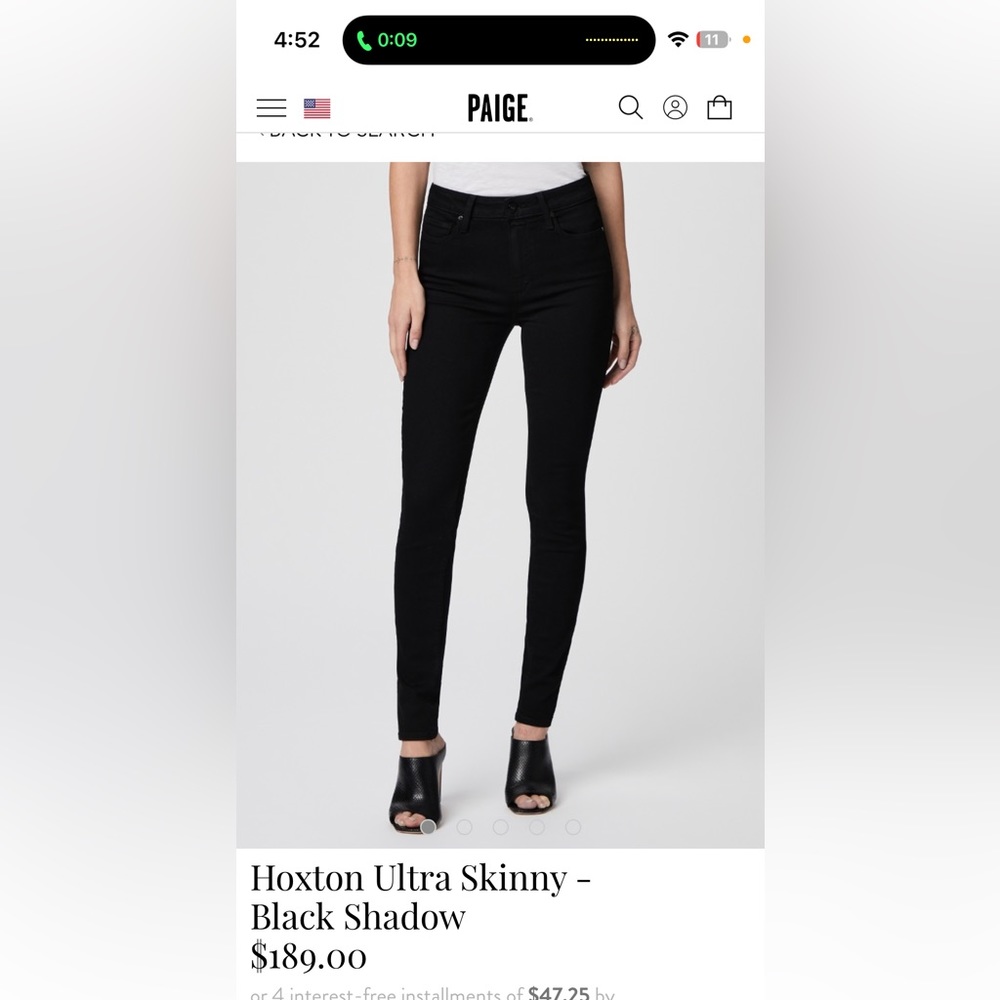 Paige Hoxton skinny size 25 black shadow